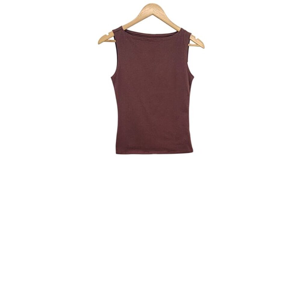 Quince Women Stretch Cotton Jersey Boat Neck Tank Brown XS